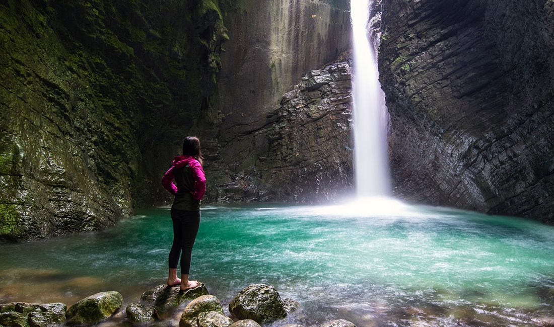La cascata di Kozjak nella Valle dell'Isonzo