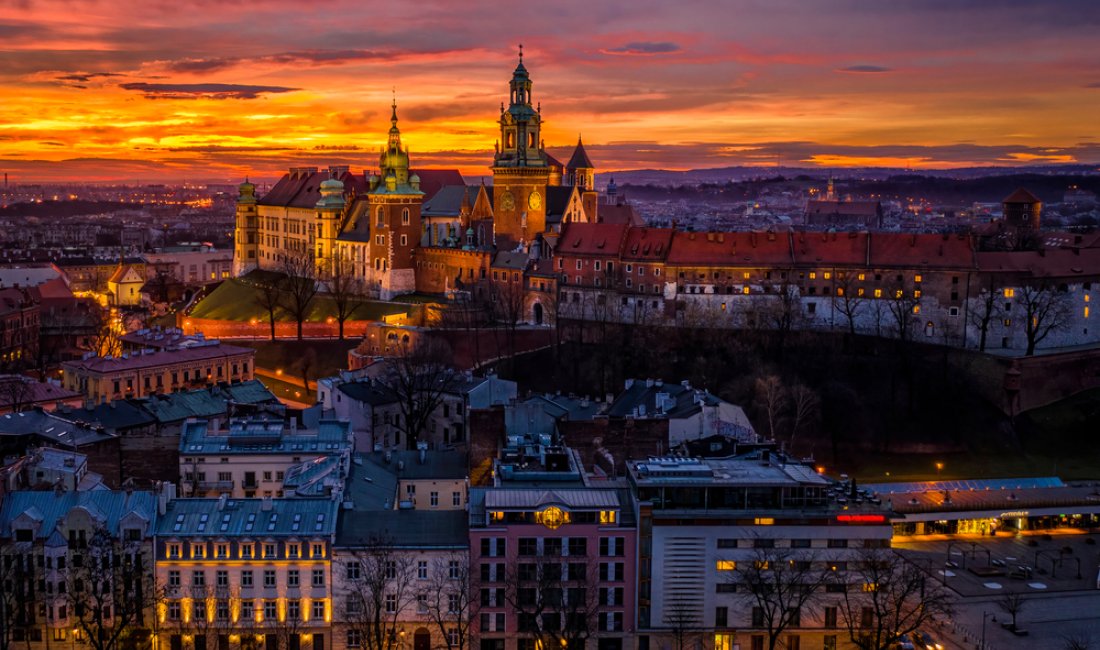 Un tramonto aranciato a Cracovia